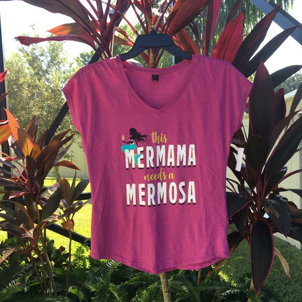 Violet  V Neck Tee "This Mermama Needs a Mermosa"